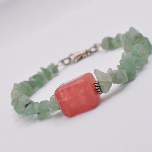 Green Aventurine and Cherry Quartz Gemstone Bracel - Picture 1 of 5
